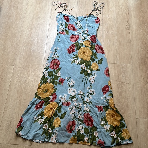 Reformation Ingrid Blue Florist Floral Print Sleeveless Slit Maxi Dress, 8 0854 - Picture 4 of 8